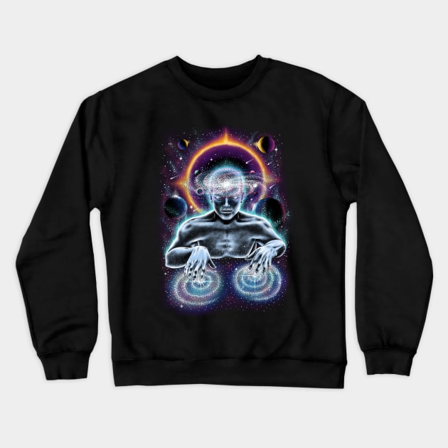 Cosmic DJ Funny Galaxy EDM Music Festival Party Crewneck Sweatshirt by Dojaja